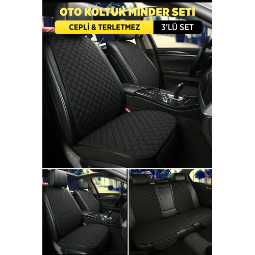 Tay Tüyü Cepli & Terletmez Sırtlı Oto Koltuk Minder Seti - Koltuk Koruma Kılıfı (ÖN & ARKA TAM SET)