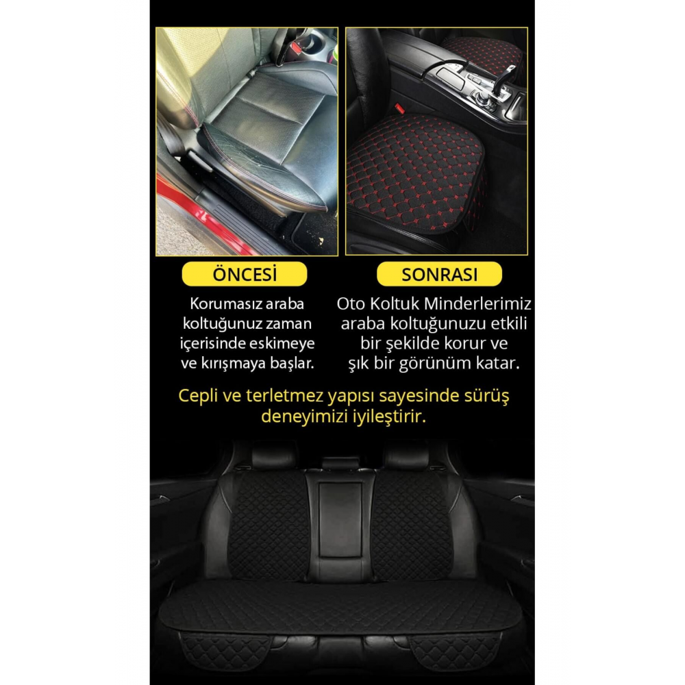 Tay Tüyü Cepli & Terletmez Sırtlı Oto Koltuk Minder Seti - Koltuk Koruma Kılıfı (ÖN & ARKA TAM SET)