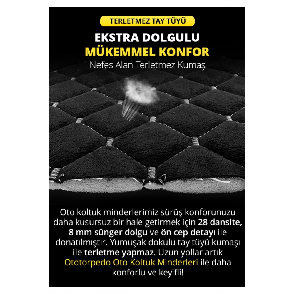 Tay Tüyü Cepli & Terletmez Sırtlı Oto Koltuk Minder Seti - Koltuk Koruma Kılıfı (ÖN & ARKA TAM SET)