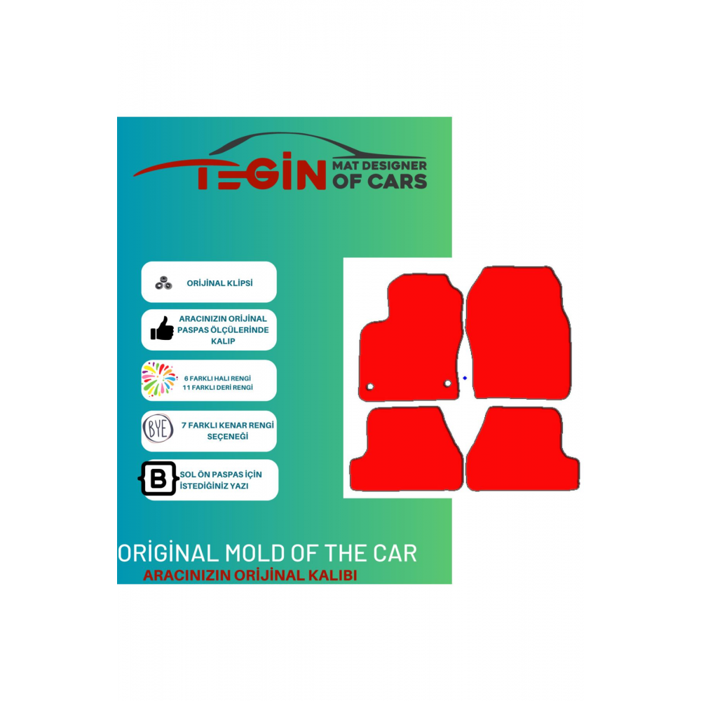 Ford Focus 3 2011-2014 Prime Siyah Halı Sarı Kenar Halı Paspas