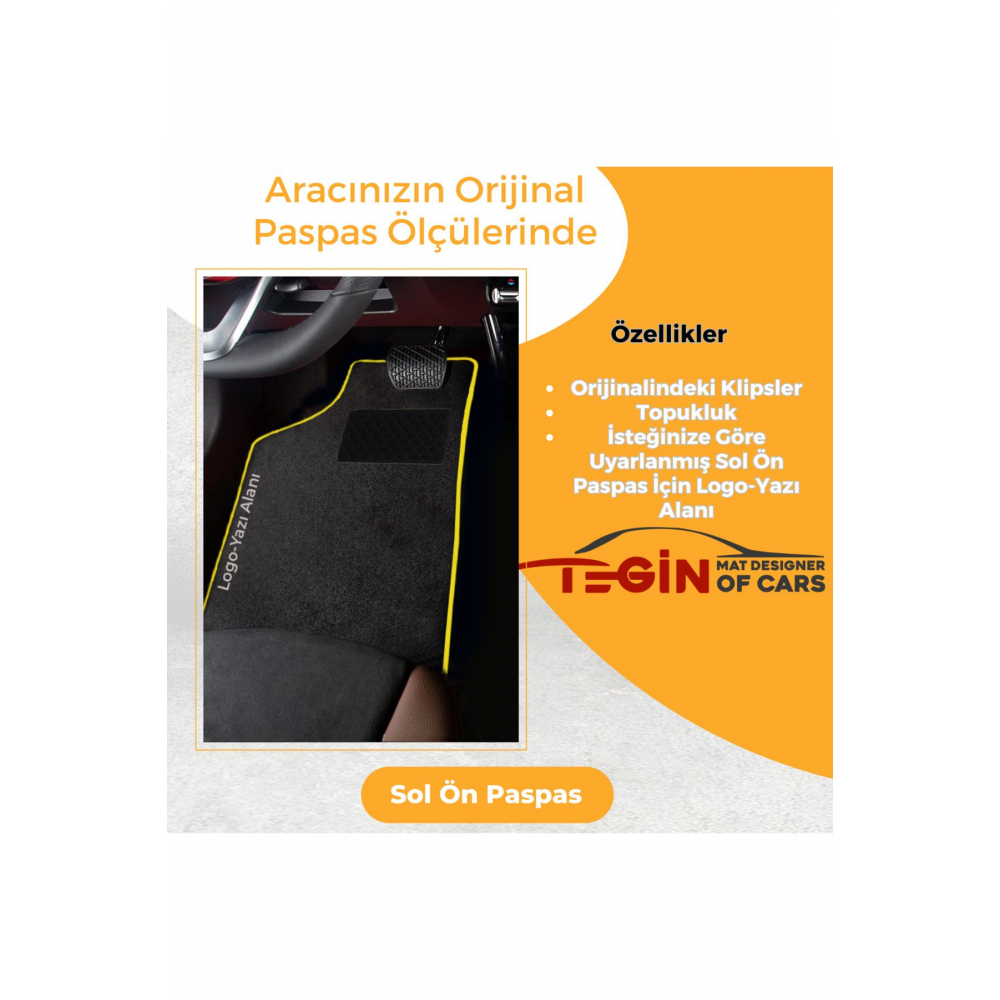 Ford Focus 3 2011-2014 Prime Siyah Halı Sarı Kenar Halı Paspas