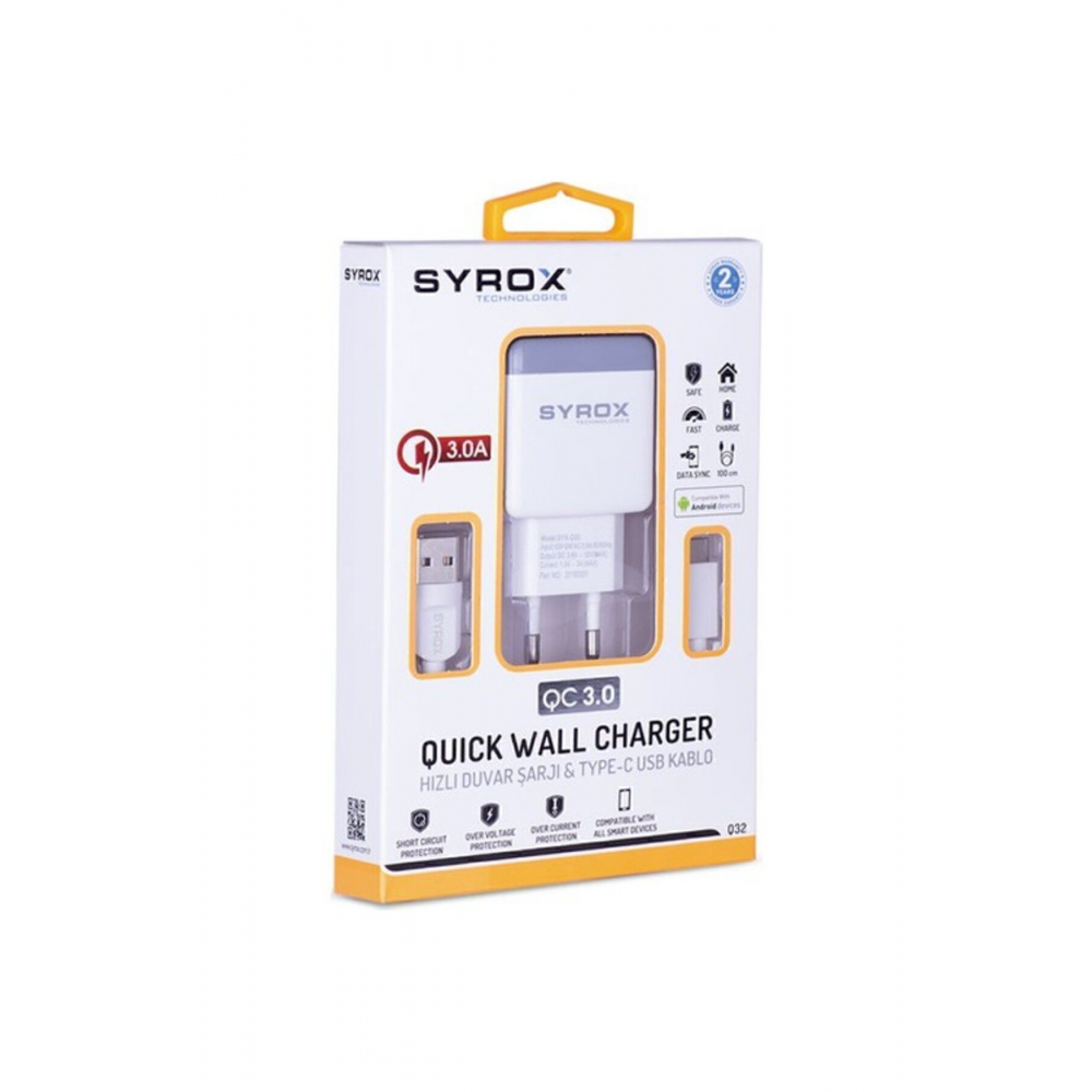 Hızlı Sarj Cihazı Seti Type-c Hızlı Ev Şarj Aleti 3.0a (Q32 BEYAZ)