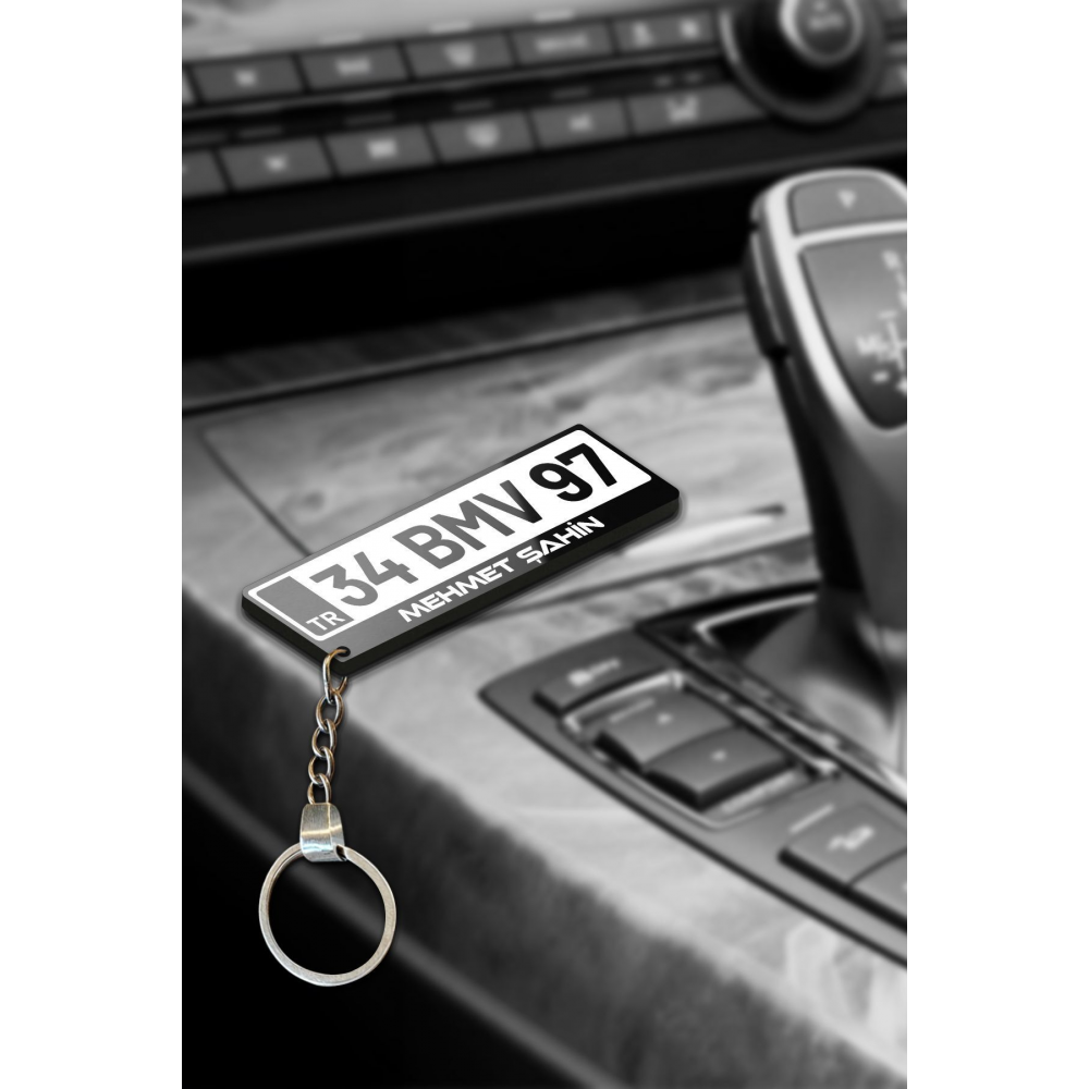 Kişiye Özel Pleksi Beyaz Plaka Anahtarlık - Çift Taraflı