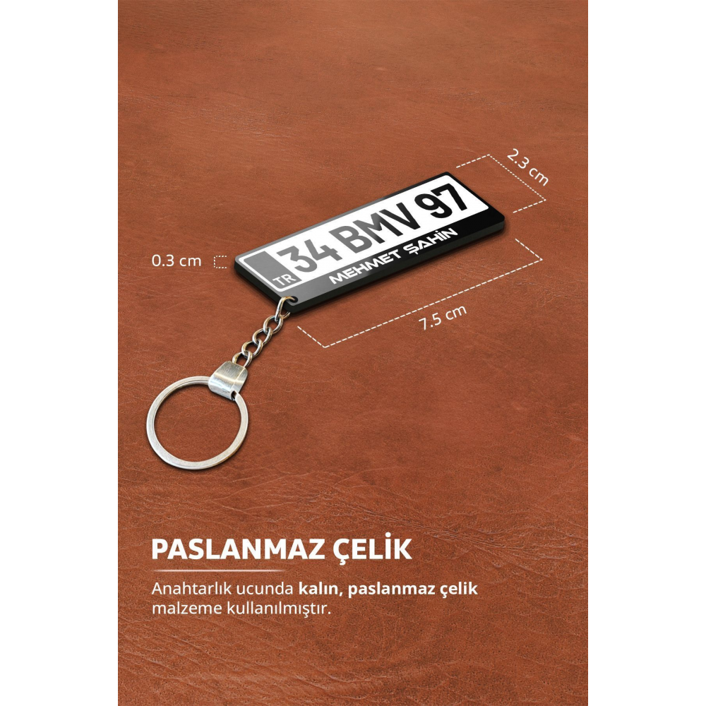 Kişiye Özel Pleksi Beyaz Plaka Anahtarlık - Çift Taraflı