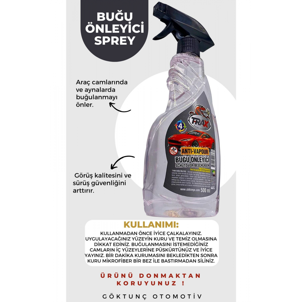 Trax Süper Etkili Cam Otomobil Buğu Önleyici Giderici Sprey 500 ml