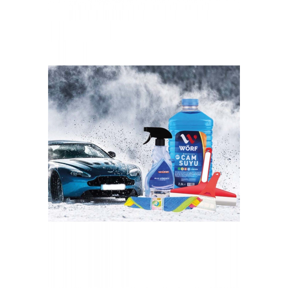 Kışlık Oto Bakım Seti 2,5 Lt. -30°c Cam Suyu & Buz Çözücü & Buz Kazıyıcı & Çekçek & 4'lü Bez