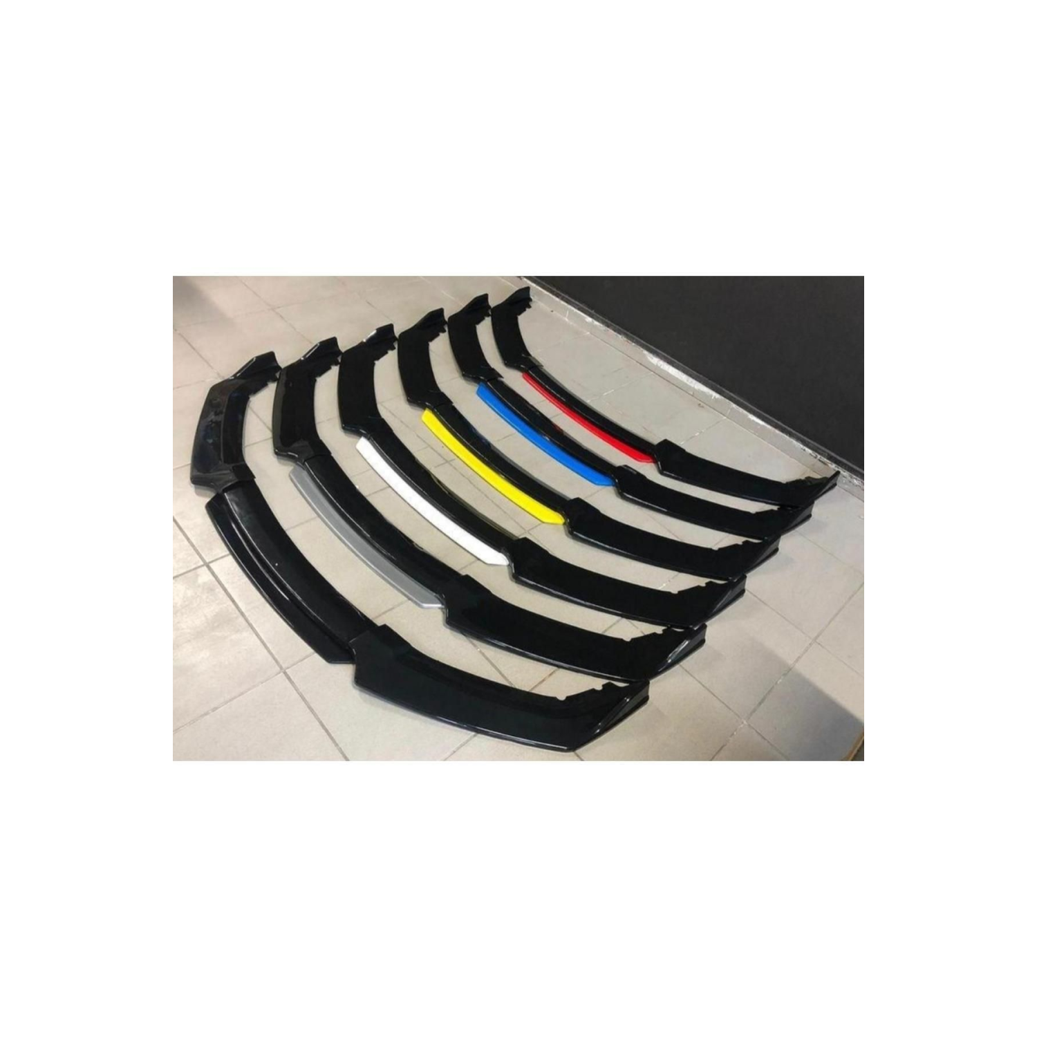 4 Parça Ön Lip Üniversal Ön Tampon Eki Piano Black Kırmızı-mavi-sarı-gri-beyaz