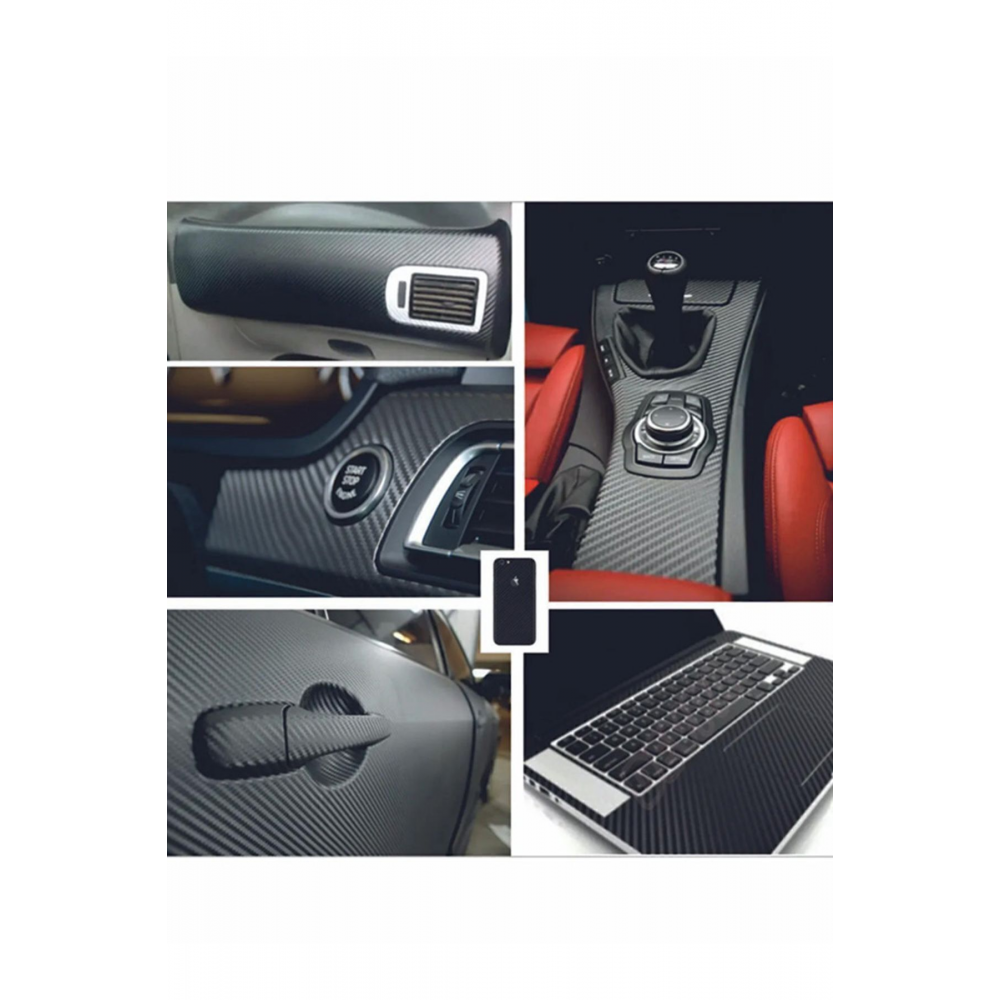 Karbon Fiber Folyo Hava Kanallı Araç Döşeme Kaplama Folyosu Siyah 30 Cm X 1 Metre