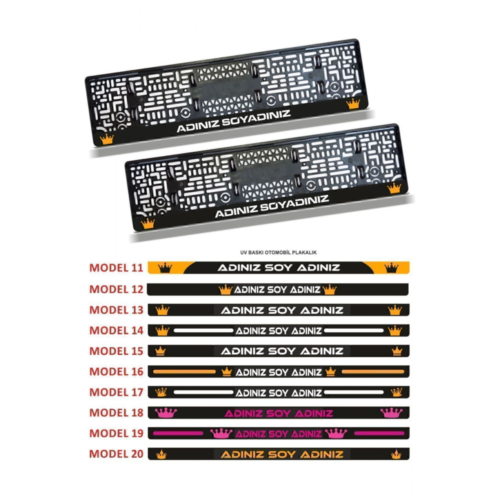 Kişiye Özel Uv Baskı Isimli 2 Adet Araç Uyumlu Logo  Siyah Oto Plakalık
