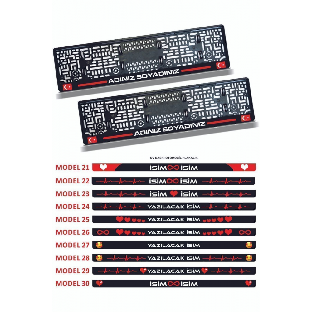 Kişiye Özel Uv Baskı Isimli 2 Adet Araç Uyumlu Logo  Siyah Oto Plakalık