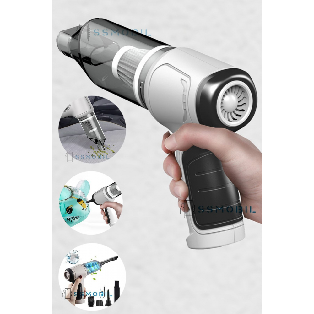 Ally Mini 9000pa Güçlü Emiş Üfleme Özellikli Ev Araç Kablosuz Şarjlı El Süpürgesi 5000mah 120w 2in1