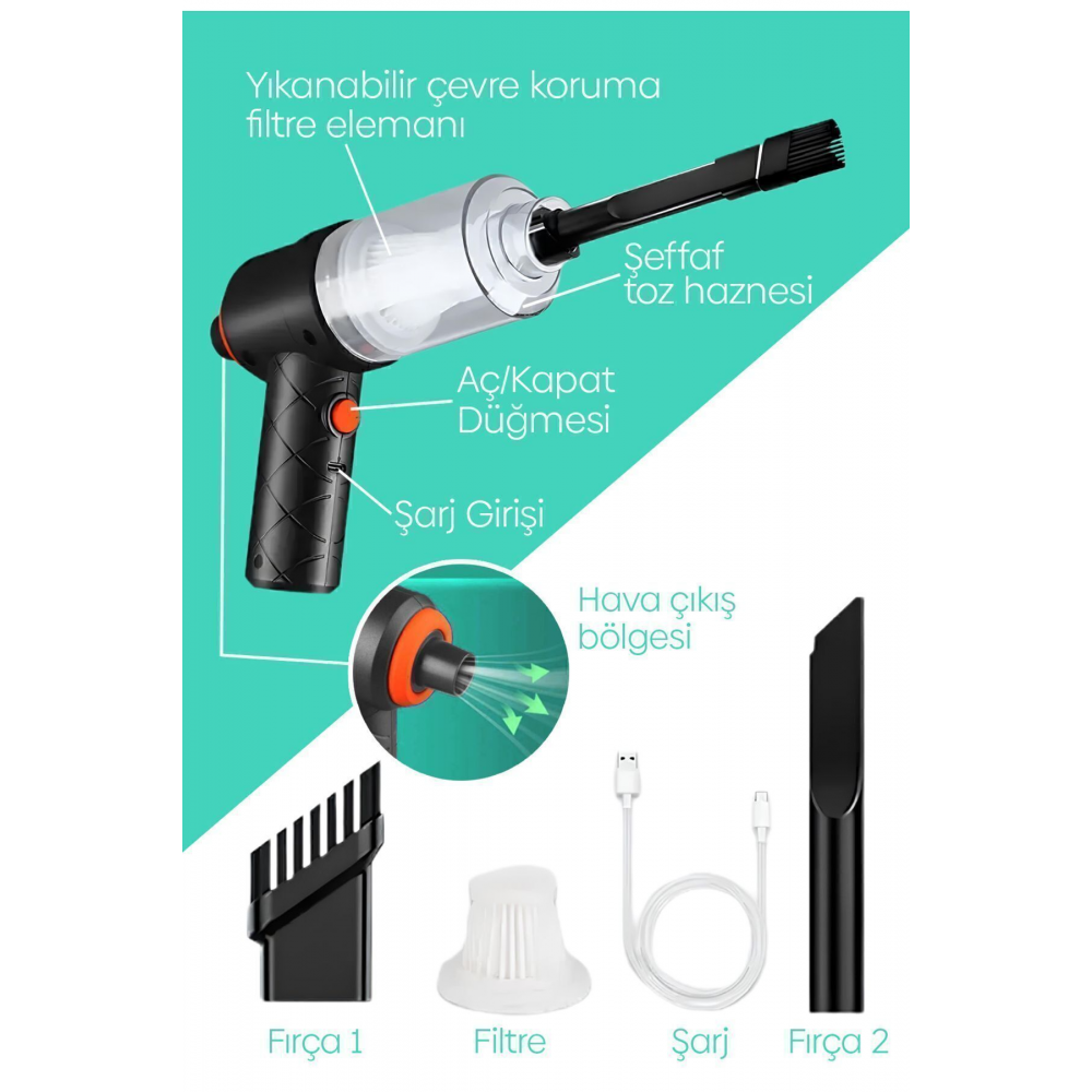 Smart 5500pa 2 In 1 Vakumlu Üflemeli Mini Araç Süpürgesi (TOZ ,KÜL VE TÜY TEMİZLİĞİ)