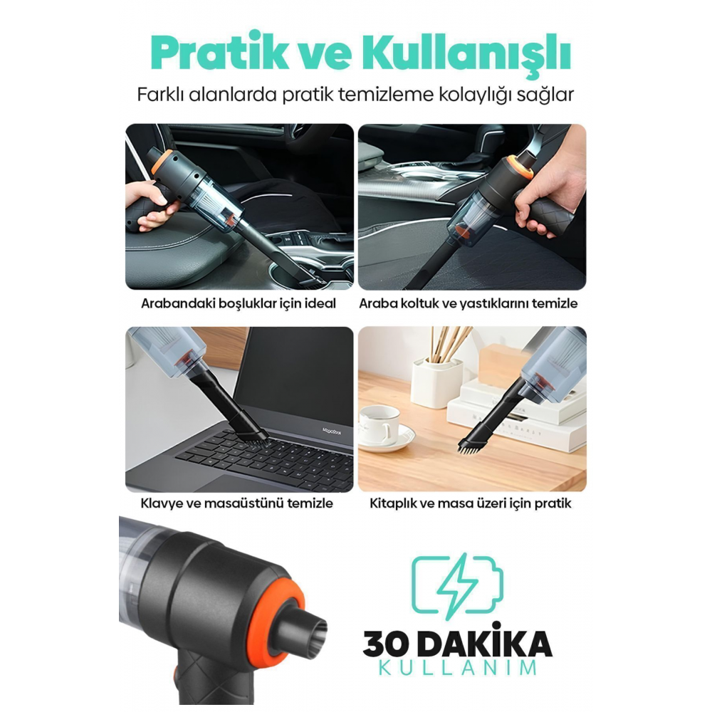 Smart 5500pa 2 In 1 Vakumlu Üflemeli Mini Araç Süpürgesi (TOZ ,KÜL VE TÜY TEMİZLİĞİ)