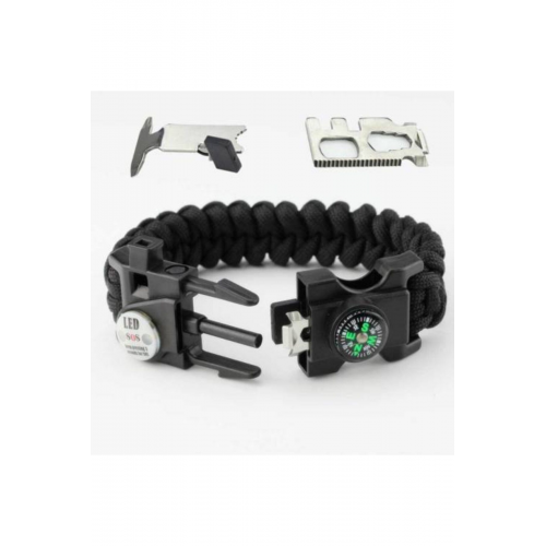 Paracord Acil Sos Led Işıklı Paracord Bileklik + Pusula + Düdük + Ateş Başlangıcı