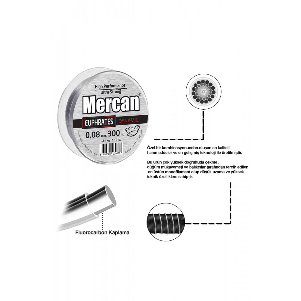 Mercan Euprates Dynamic Gümüş Gri 300 M - 250 M Makara Misina