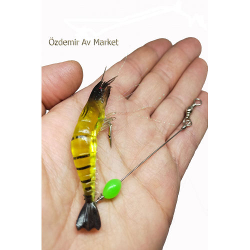 Karides Shrimp Sahte Silikon Balık Yemi Fosforlu Kancalı 7.5 Cm