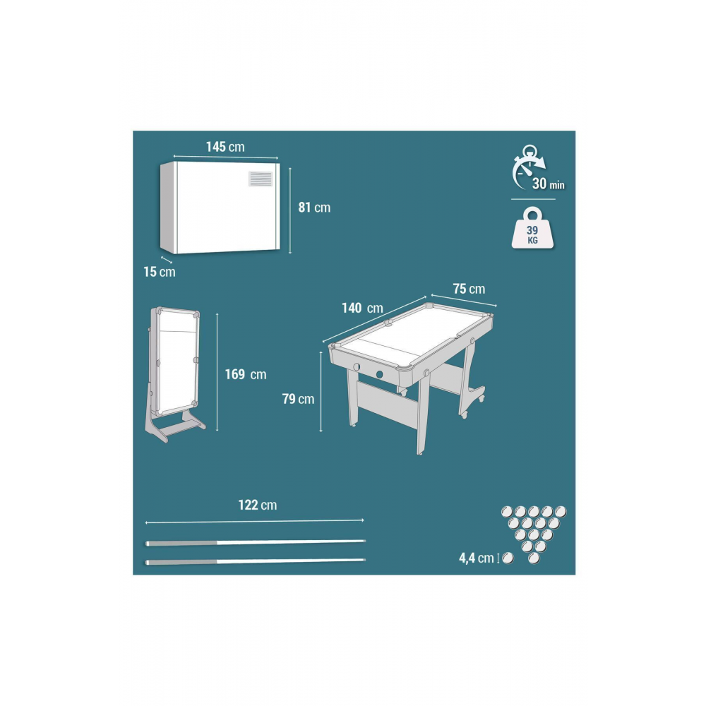 Katlanabilir Amerikan Bilardo Masası - Gri - BT500 US