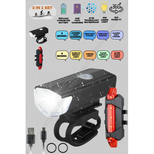 Usb Şarj Edilebilir Led Bisiklet Far Ön Işık Kuyruk Lambası