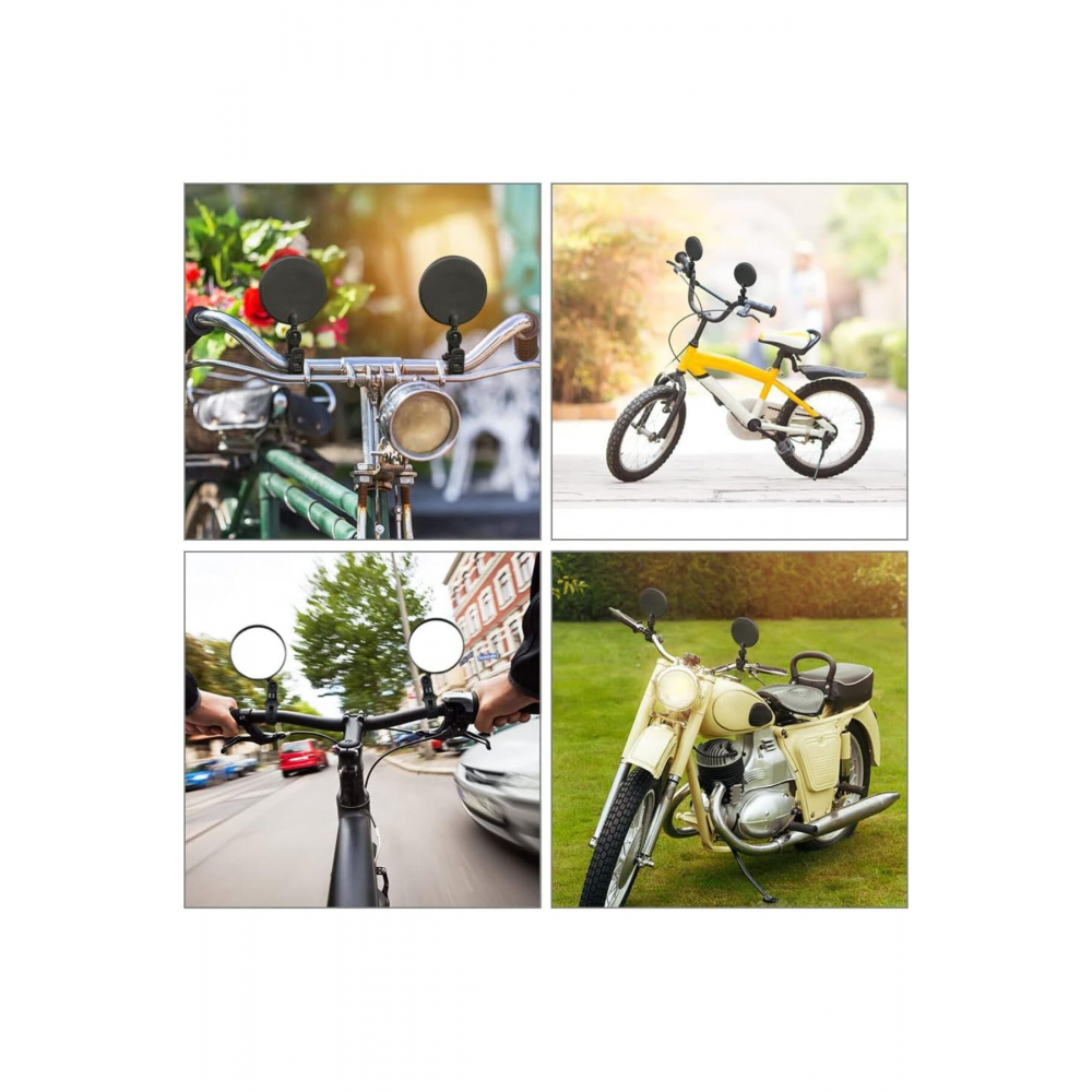 2 ADET Geniş Açı Bisiklet -Scooter Gidon Aynası - Dikiz Aynası Bisiklet Aksesuarı Bisiklet Ayna