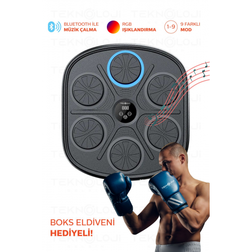 Boks Eğitim Makinesi Rgb Müzikli Bluetooth Hoparlör Genç Yetişkin Boks Egzersizi Eldiven Hediyeli