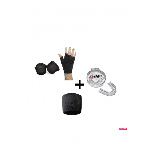 3' Lü Box Seti Boks, Kickbox, Muay Thai Bilek Bandajı Çift 4,5 M + Dgl-100 Dişlik + Bileklik