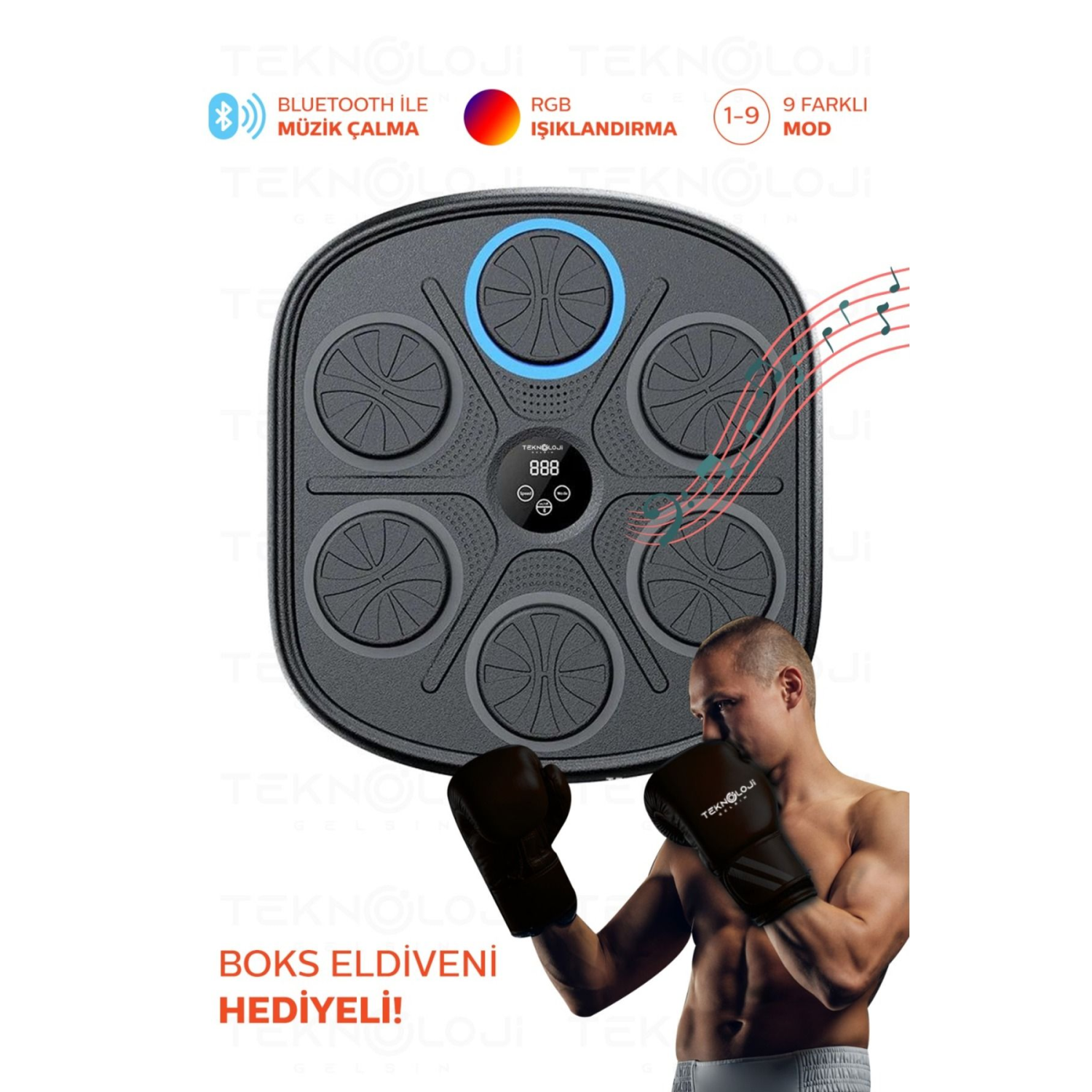 Boks Seti Eğitim Makinesi Rgb Müzikli Bluetooth Hoparlör Genç Yetişkin Boks Egzersizi EldivnHediye