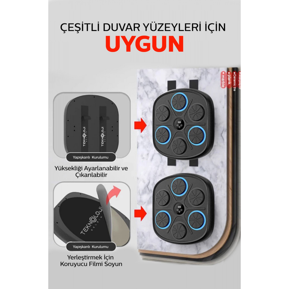 Boks Seti Eğitim Makinesi Rgb Müzikli Bluetooth Hoparlör Genç Yetişkin Boks Egzersizi EldivnHediye