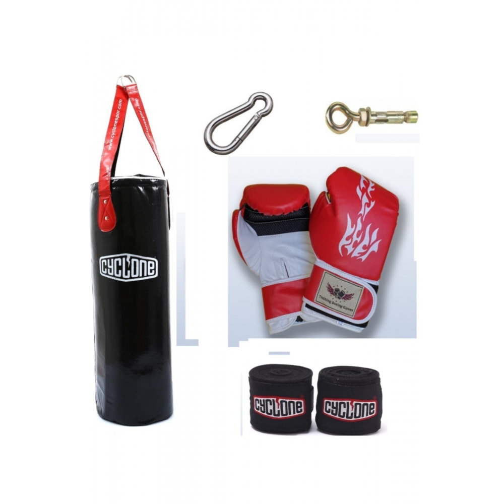 Çocuk Büyük Boy ''boş'' Boks Kum Torbası+çocuk Boks Eldiveni Bandaj Ve Askı Aparatlı 70x25cm