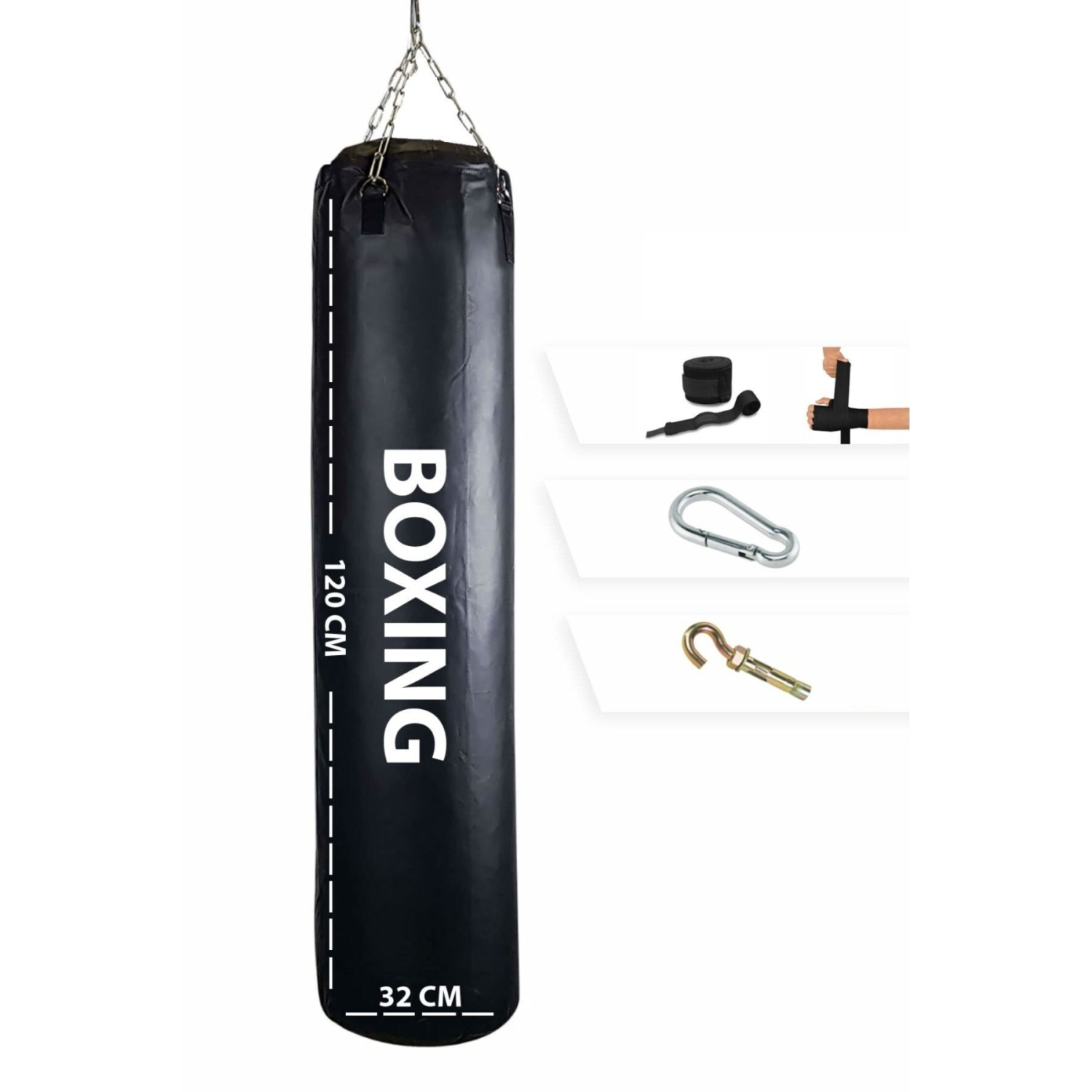 - 120x32 Cm Geniş Kum Torbası Boks Bandajı Kargo Bedava Dolu Tavan Apartı Hediyeli Üründür