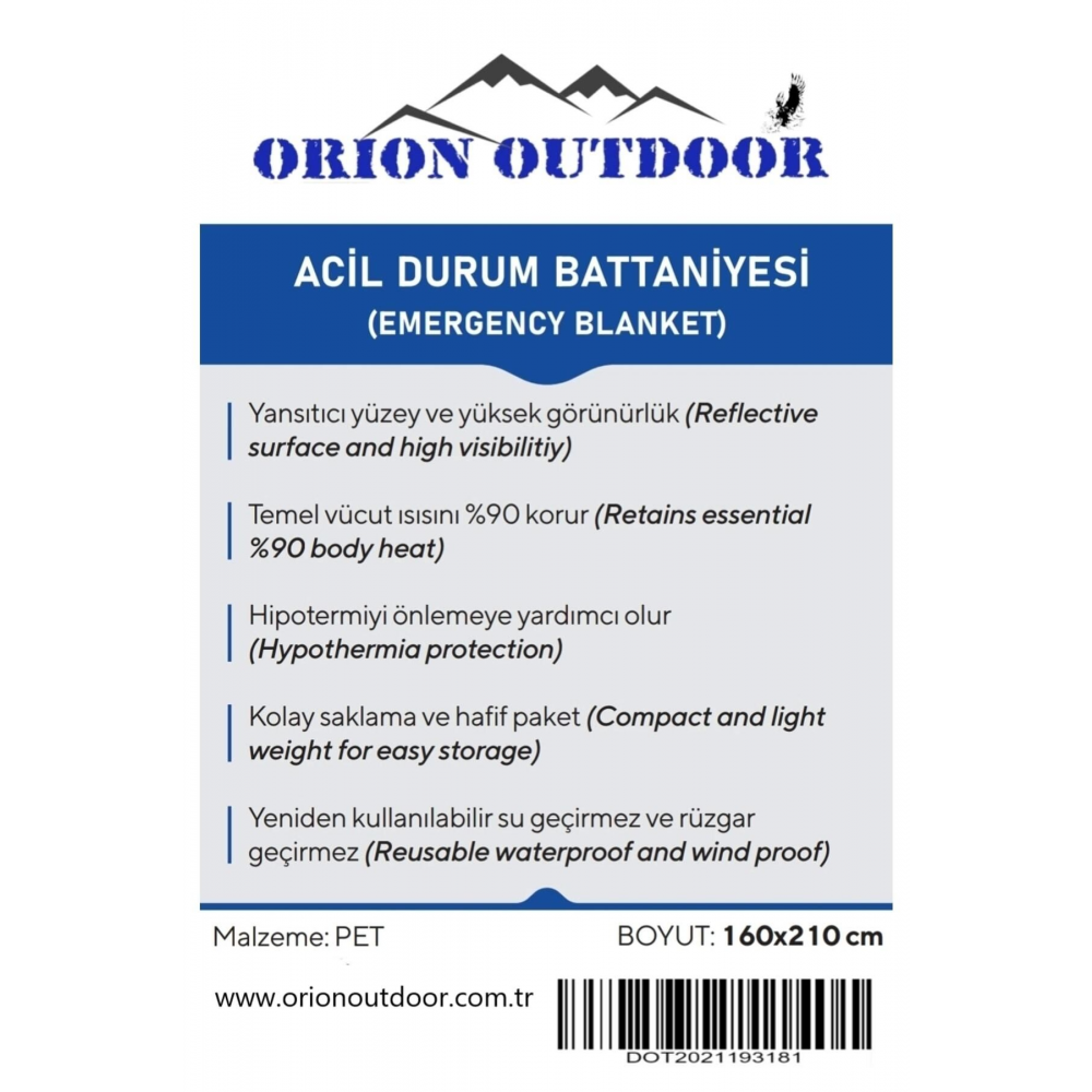 Acil Durum Termal Battaniye Metalize Isı Yalıtımlı 160x210cm (Uzay Battaniye)