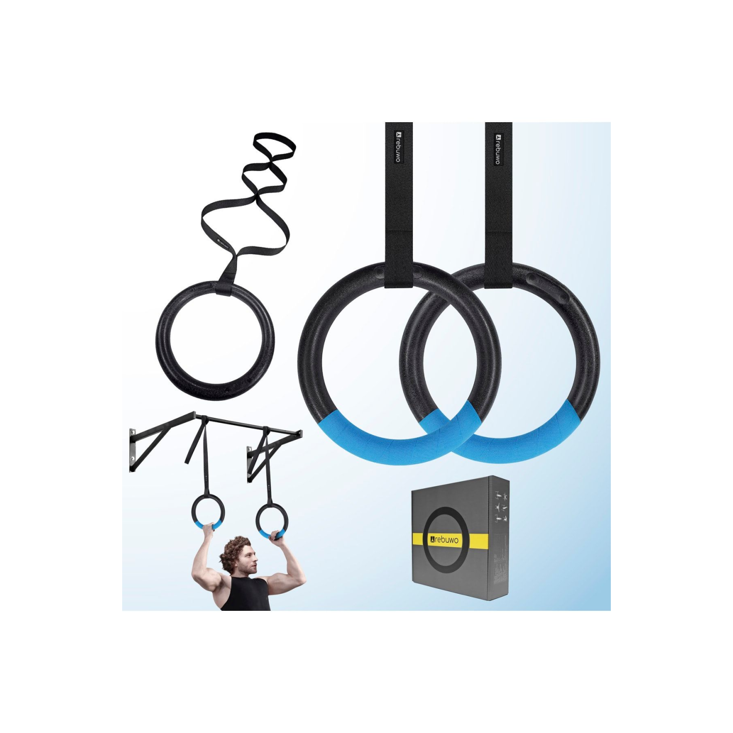 Kademeli Halatlı Barfiks Halkası Jimnastik Halkası Siyah Siyah Halka Siyah Kayış (3 Kademeli)