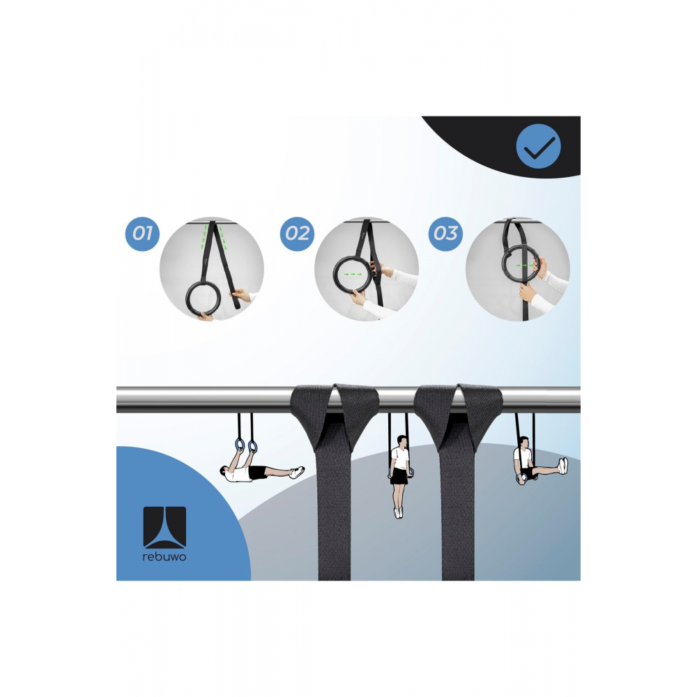 Kademeli Halatlı Barfiks Halkası Jimnastik Halkası Siyah Siyah Halka Siyah Kayış (3 Kademeli)