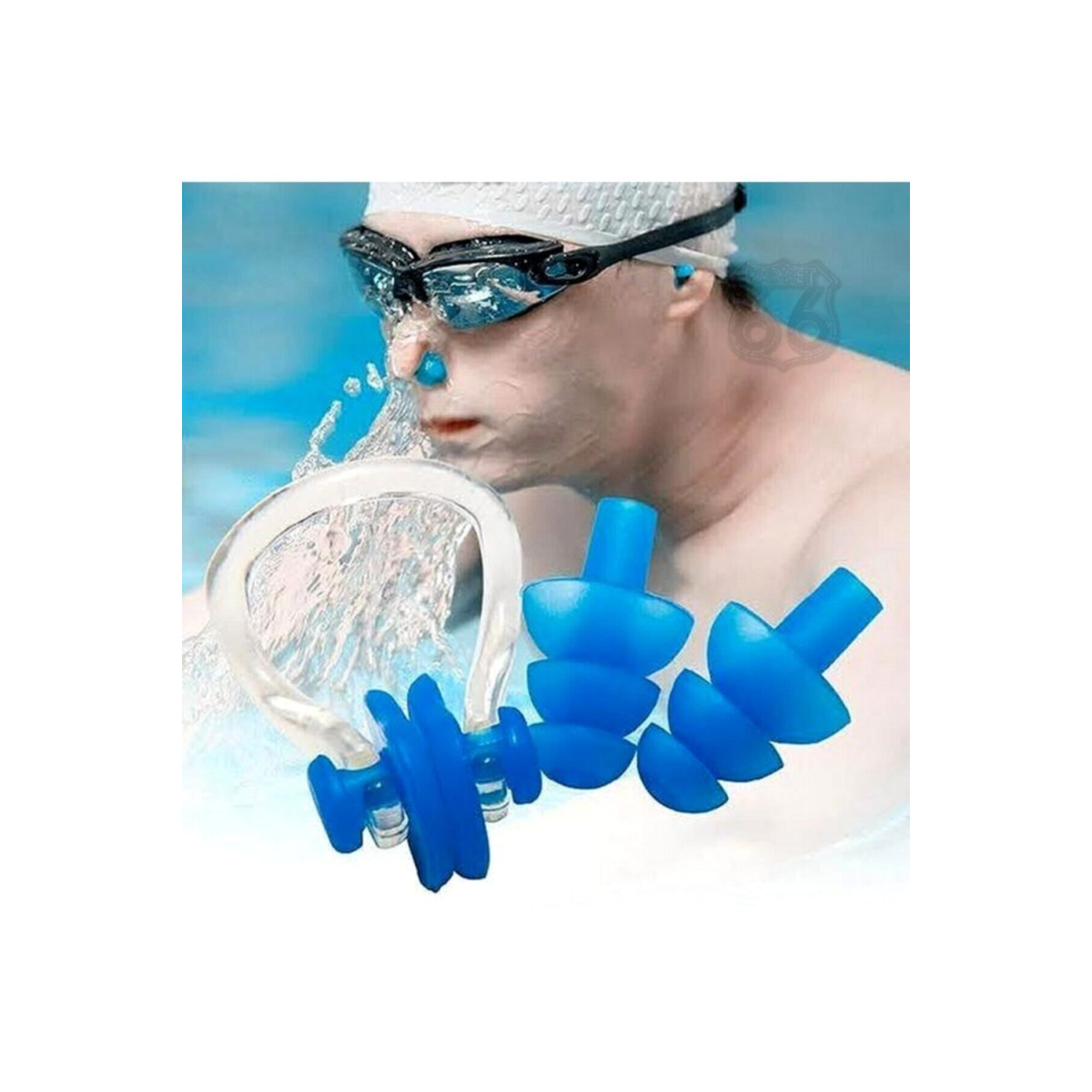 Yüzücü Tıkaç Seti Burun Klipsi + Kulak Tıpası Silikon Tıpa Ses Gürültü Uyku Yüzme + Şeffaf Kutulu