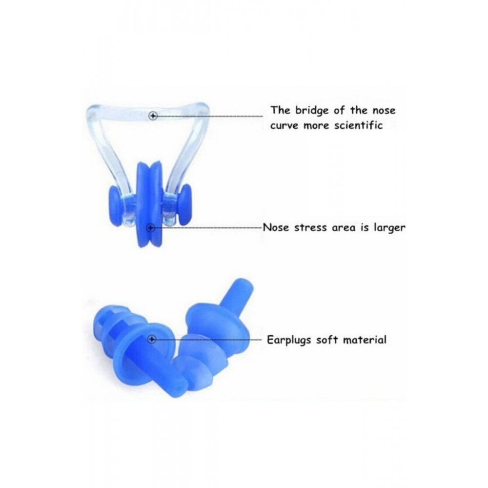 Yüzücü Tıkaç Seti Burun Klipsi + Kulak Tıpası Silikon Tıpa Ses Gürültü Uyku Yüzme + Şeffaf Kutulu