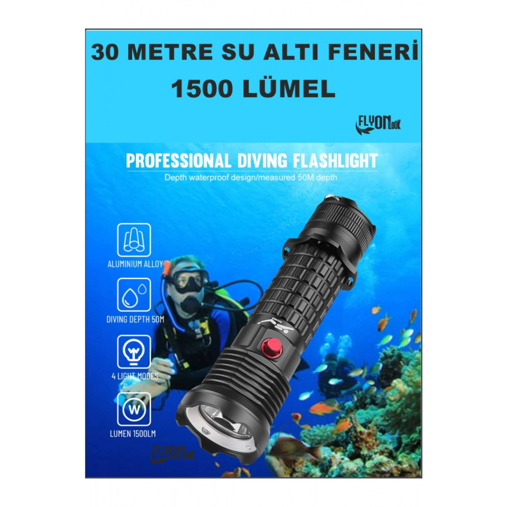 Profesyonel Su Altı Ve Dalış Feneri Suya Dayanıklı El Feneri Şarj Edilebilir, IPX8 Su Geçirmez