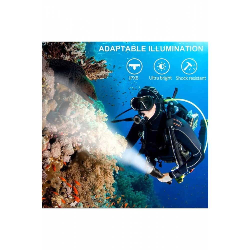 Profesyonel Su Altı Ve Dalış Feneri Suya Dayanıklı El Feneri Şarj Edilebilir, IPX8 Su Geçirmez