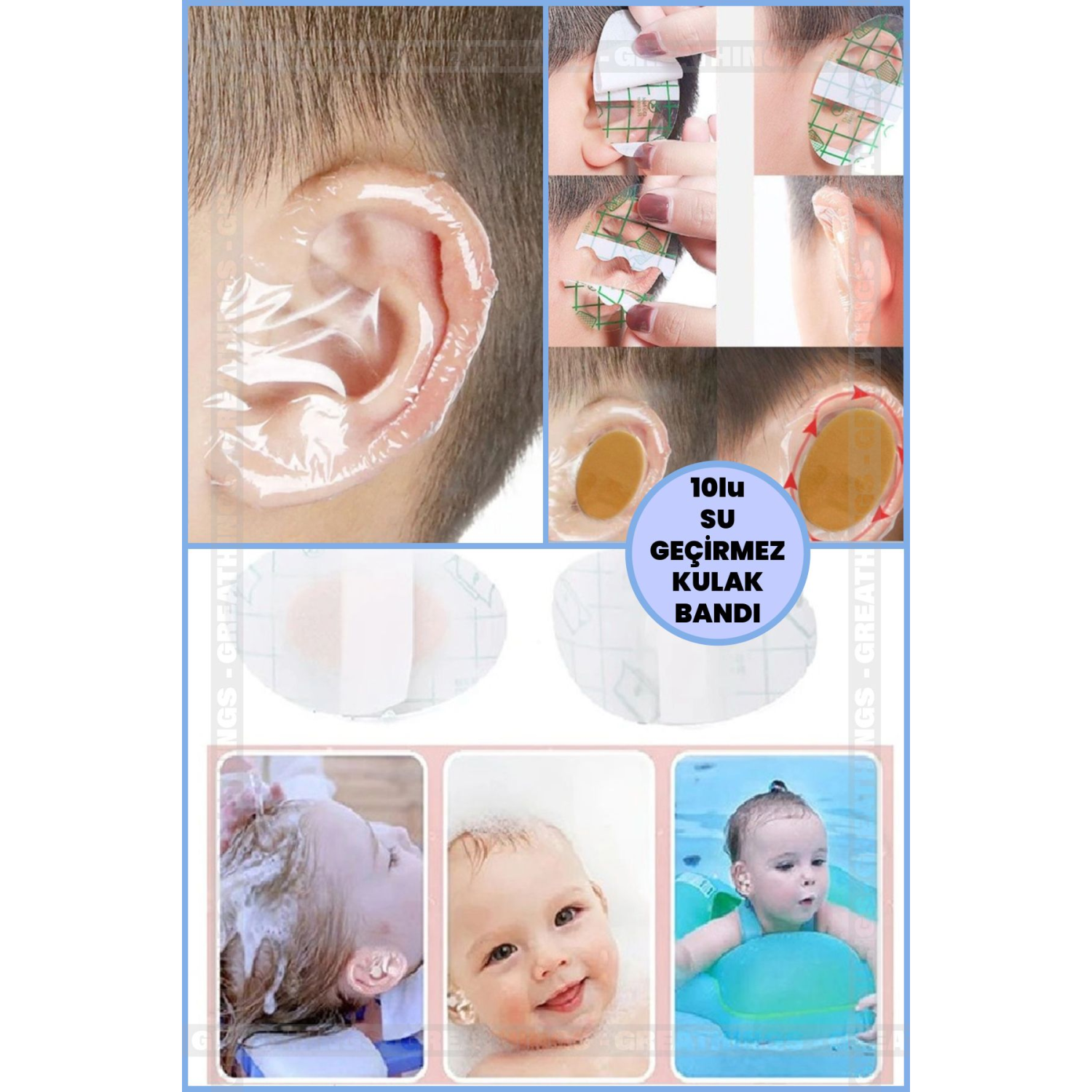10lu Paket Su Geçirmez Yapışkanlı Kulak Koruyucu Bant Bebek Banyo Yüzme Kulak Bandı