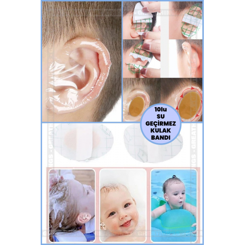 10lu Paket Su Geçirmez Yapışkanlı Kulak Koruyucu Bant Bebek Banyo Yüzme Kulak Bandı