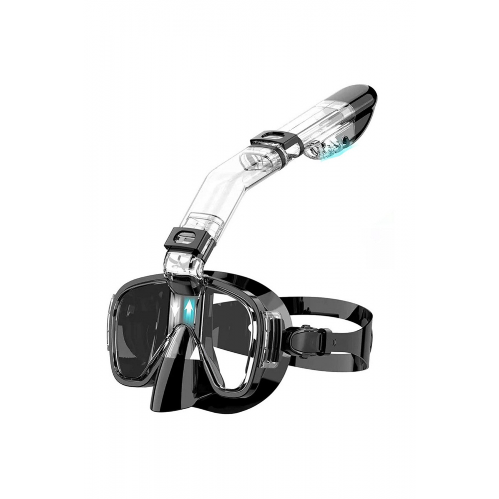 YeniTech-Şnorkel,katlanabilir profesyonel dalış maskesi,kuru üst sistem ve siyah kamera tutuculu,