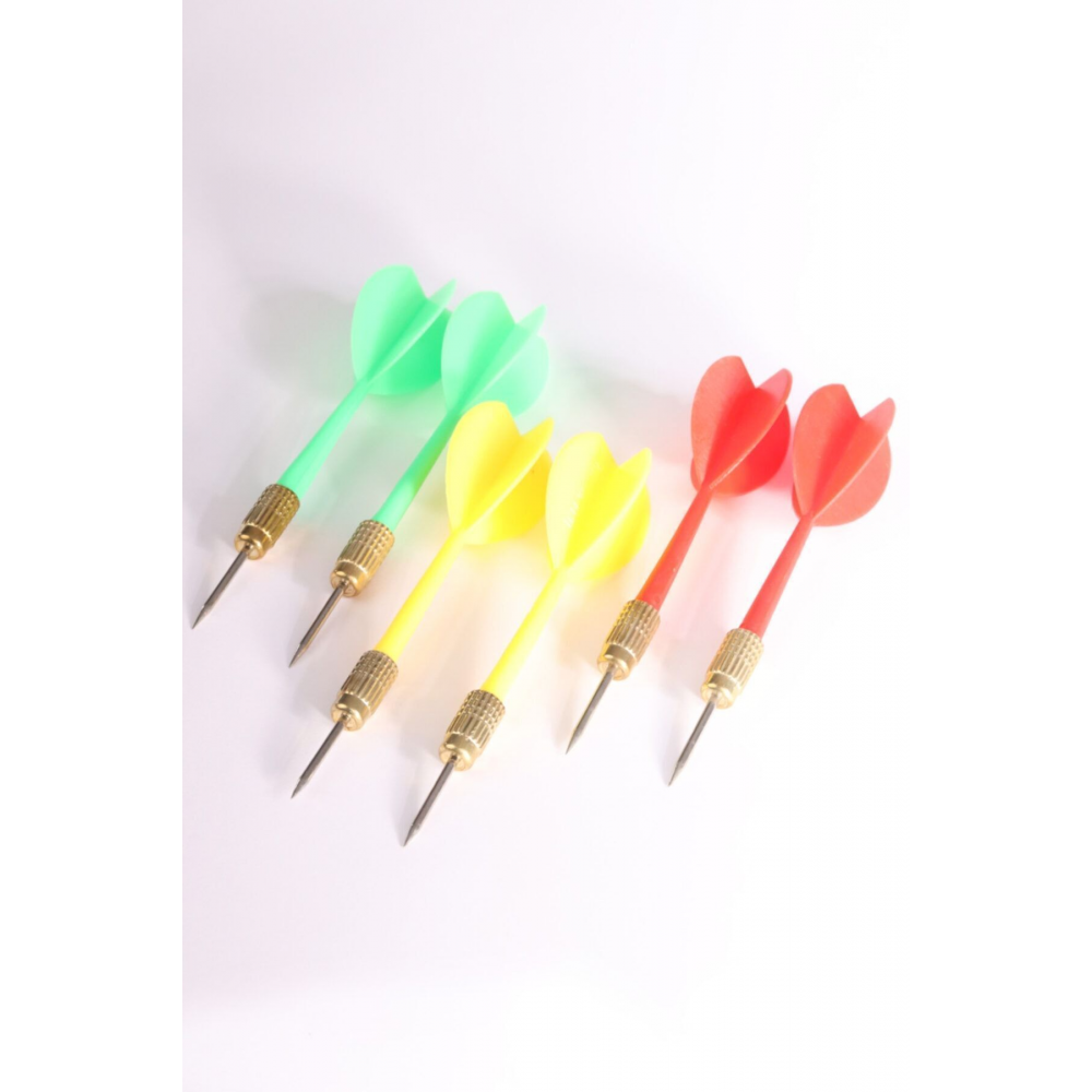 Dart Oku (6’lı Set) - Çelik Uç + Pirinç Başlık - Renkli Dart Oku Seti