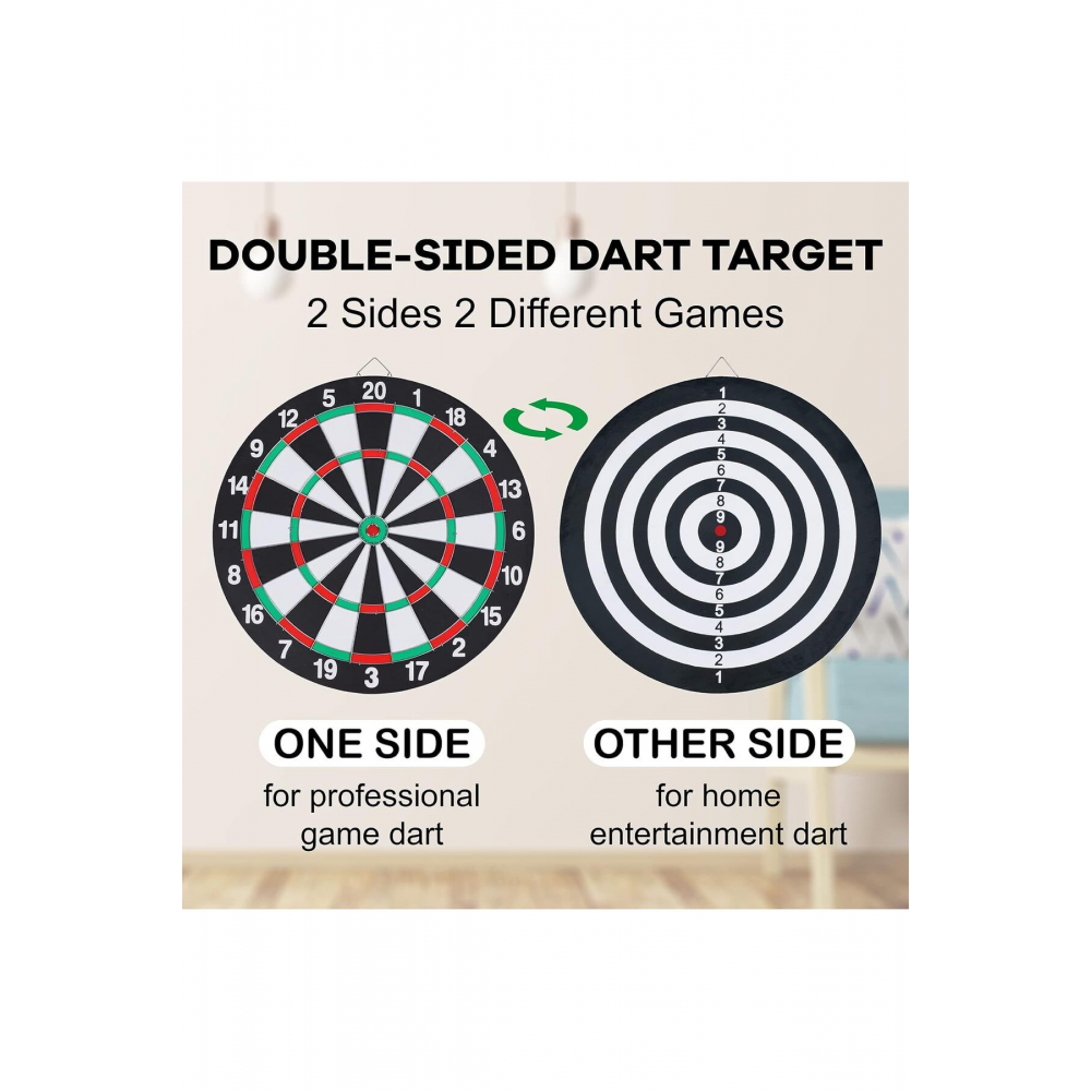 15inç Dart Tahtası Seti, 6 Çelik-Plastik Dart ile Çift Taraflı Dart Tahtası Oyunu, Oyun Salonları