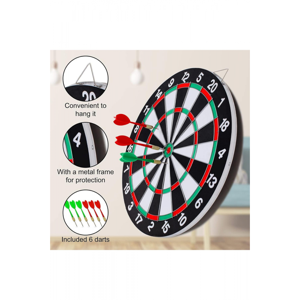 15inç Dart Tahtası Seti, 6 Çelik-Plastik Dart ile Çift Taraflı Dart Tahtası Oyunu, Oyun Salonları