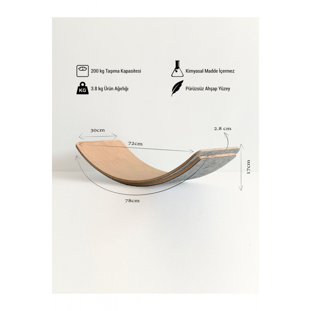 Parmak Korumalı Ve Keçe Kaplamalı Denge Tahtası, Montessori Board, Wobble Balance Board