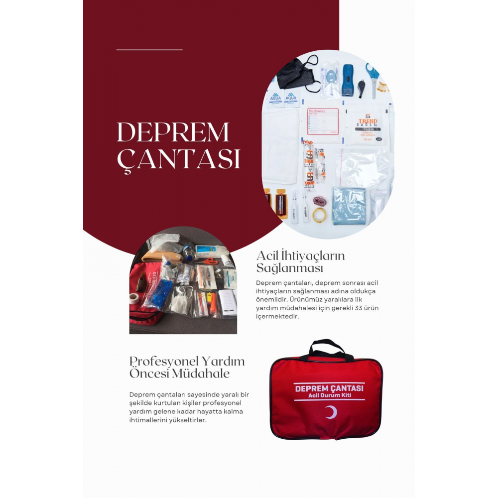 Deprem Afet Çantası Acil Durum Ilk Yardım Kiti Seti 33 Parça