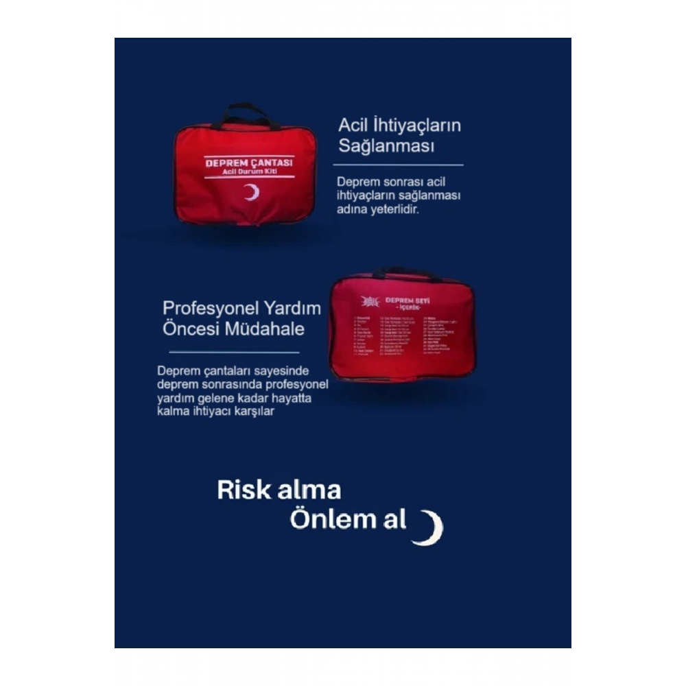 Deprem Çantası Ilkyardım Afet Seti Iki Kişilik Deprem Çantası 50 Ürün 72 Parça Hayatta Kalma Set