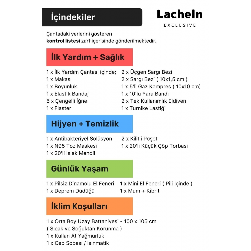 Orijinal Midi Paket Tam Kapsamlı Hazır Deprem Çantası Afet Için Ilk Yardım Acil Durum Yaşam Seti