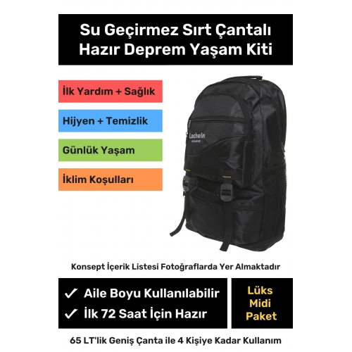 Orijinal Midi Plus Paket Tam Kapsamlı Hazır Deprem Çantası Afet Için Ilk Yardım Acil Durum Seti
