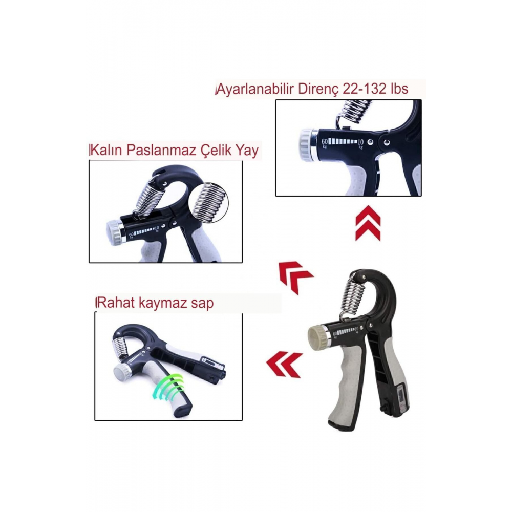 Siyah El Kol Bilek Güçlendirici Egzersiz Aleti 5-60 Kg Karpal Direc El Yayı Cihazı Direnç Yayı