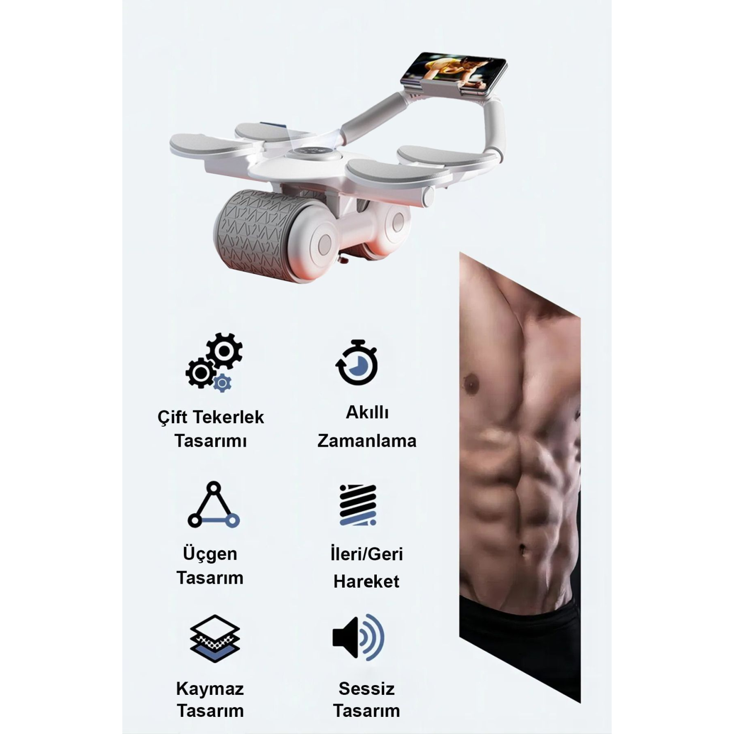 Dijital Ekranlı Çek Bırak - Dirsek Destekli Mekik Aleti - Karın Egzersiz Aleti