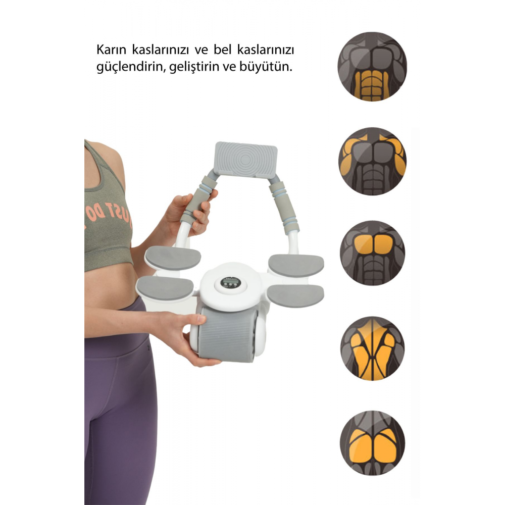 Dijital Ekranlı Çek Bırak - Dirsek Destekli Mekik Aleti - Karın Egzersiz Aleti
